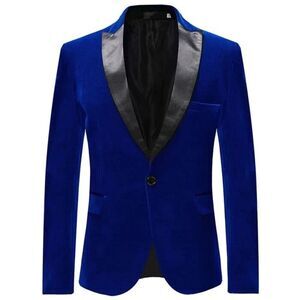 READ! Men's Blue Sz S Velvet Blazer Pleuche Tuxedo Jacket Lined Satin Peak Lapel